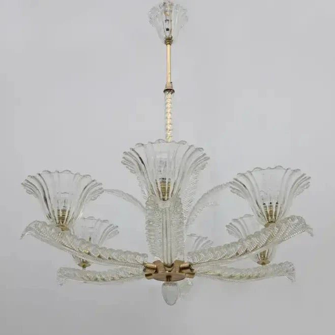 Vintage Italian 6-Arm Glass Chandelier for Low-Ceiling Bedroom / dining Room
