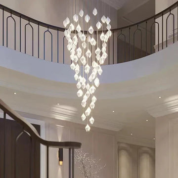 Nordic Magnolia Flower Ceramic Chandelier with Round Canopy and Metal Chain Finish