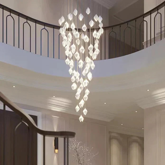 Nordic Magnolia Flower Ceramic Chandelier with Round Canopy and Metal Chain Finish