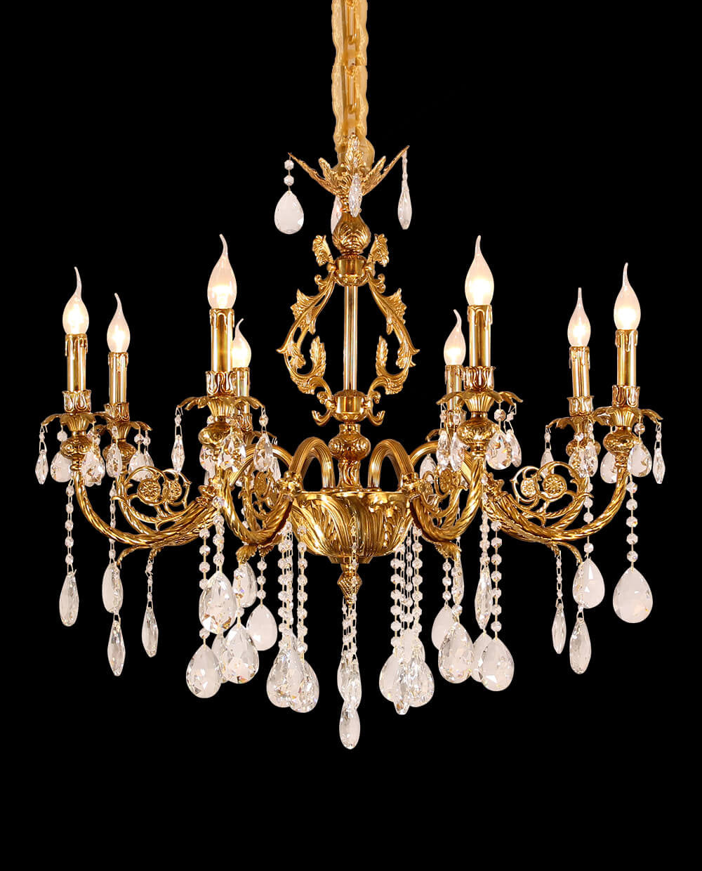 35X33 Inch 8 Lights Small Traditional Brass and Crystal Chandelier for Master Bedroom