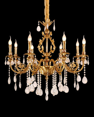 35X33 Inch 8 Lights Small Traditional Brass and Crystal Chandelier for Master Bedroom