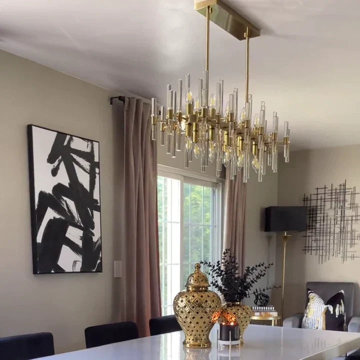 Modern Round Tiered Crystal Chandelier with Gold Finish and Metal Frame