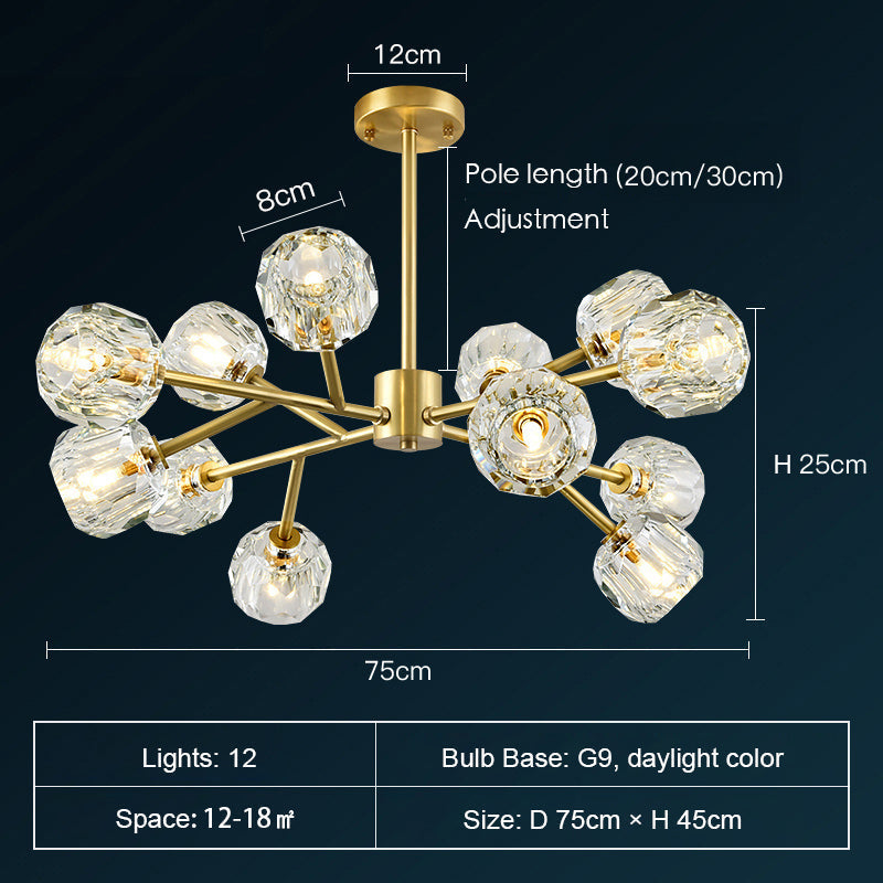 Brass Sputnik Chandelier with K9 Crystals Ceiling Light