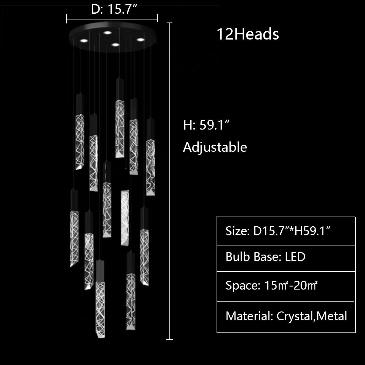 Extra Large Modern K9 Crystal Rod Pendant Long Chandelier for Staircase / living Room / foyer