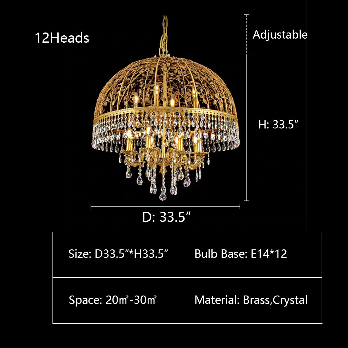Baroque Luxury Full Copper Crystal Pendent Candle Chandelier for Entryway / foyer / dining Room