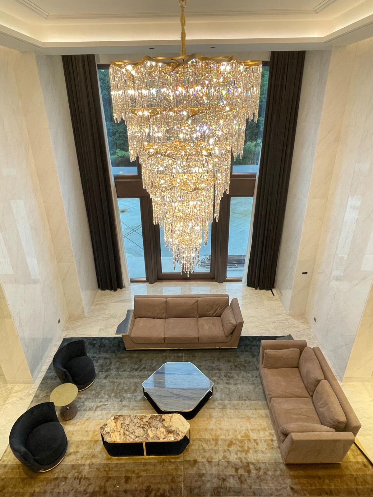 Oversized European Multi-Layers Golden Luxury Crystal Chandelier Villa / high-Ceiling / foyer