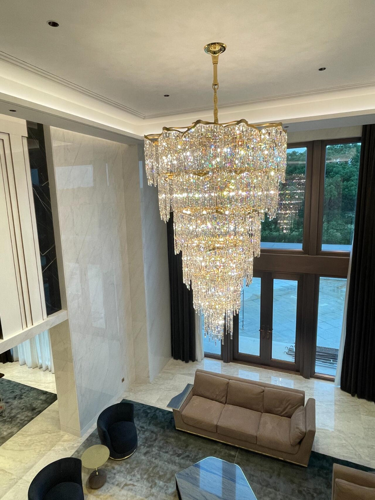 Oversized European Multi-Layers Golden Luxury Crystal Chandelier Villa / high-Ceiling / foyer