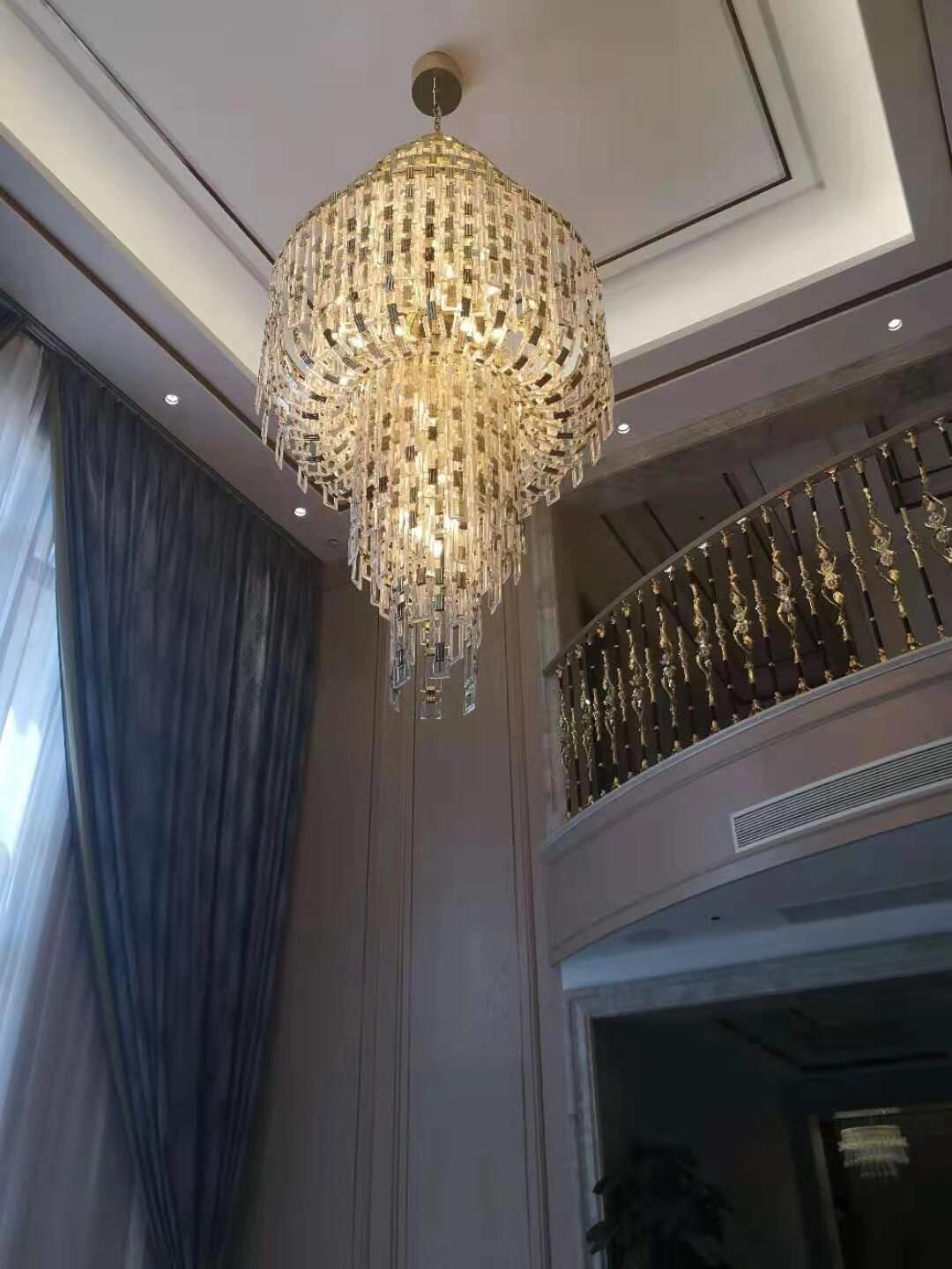 Luxury Multi-Tiered Crystal Glass Buckles Chandelier for High-Ceiling