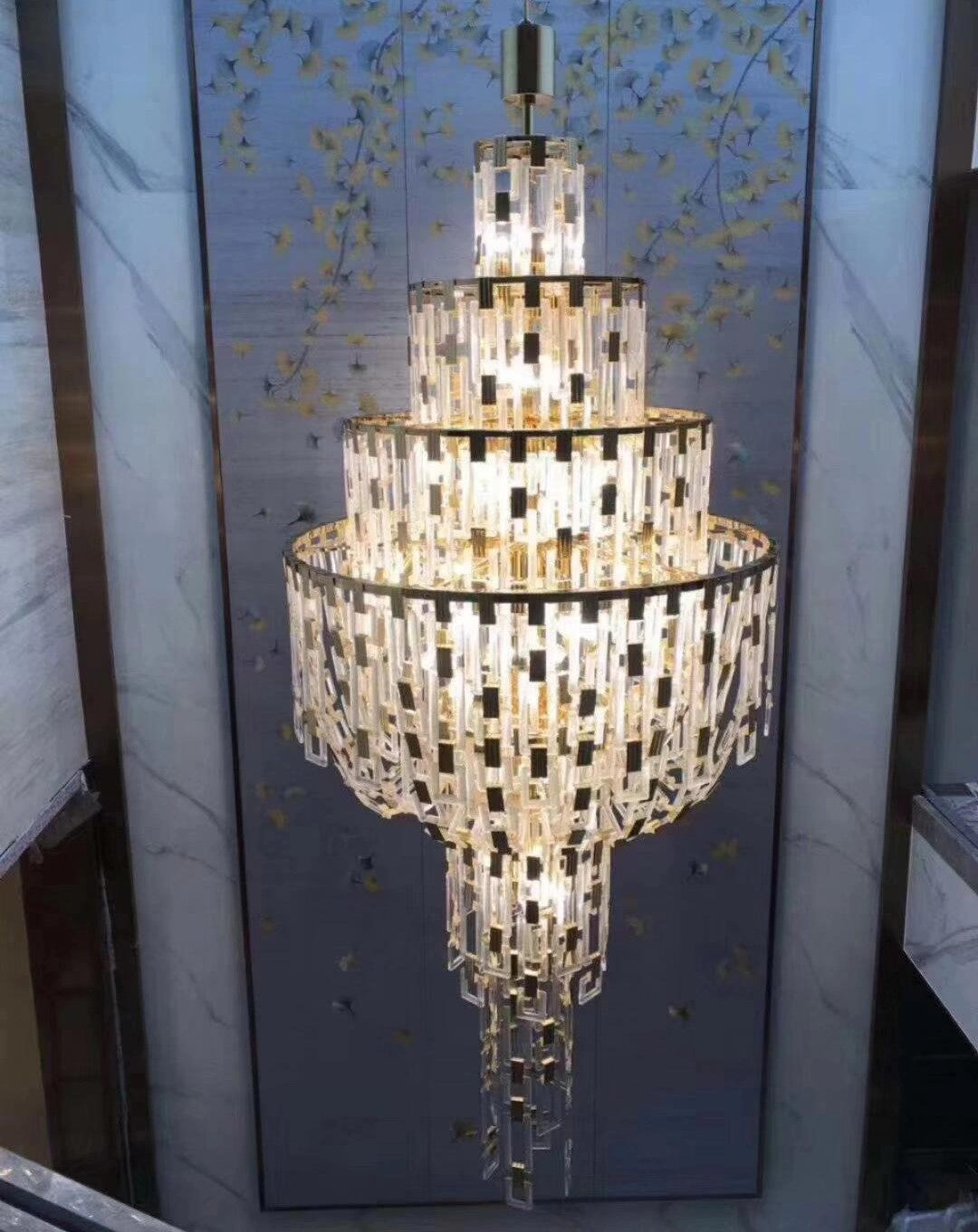 Luxury Multi-Tiered Crystal Glass Buckles Chandelier for High-Ceiling