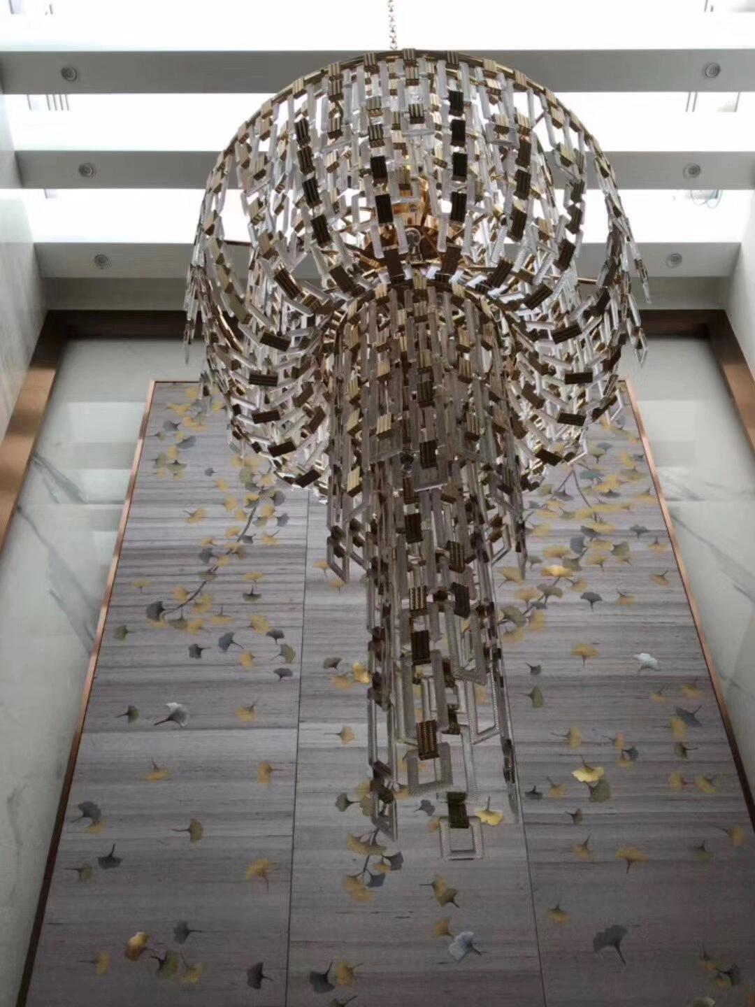 Luxury Multi-Tiered Crystal Glass Buckles Chandelier for High-Ceiling