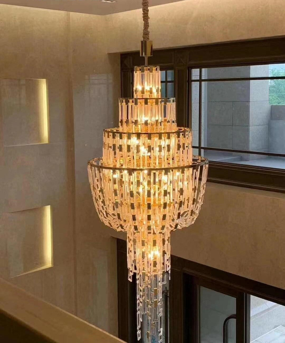 Luxury Multi-Tiered Crystal Glass Buckles Chandelier for High-Ceiling