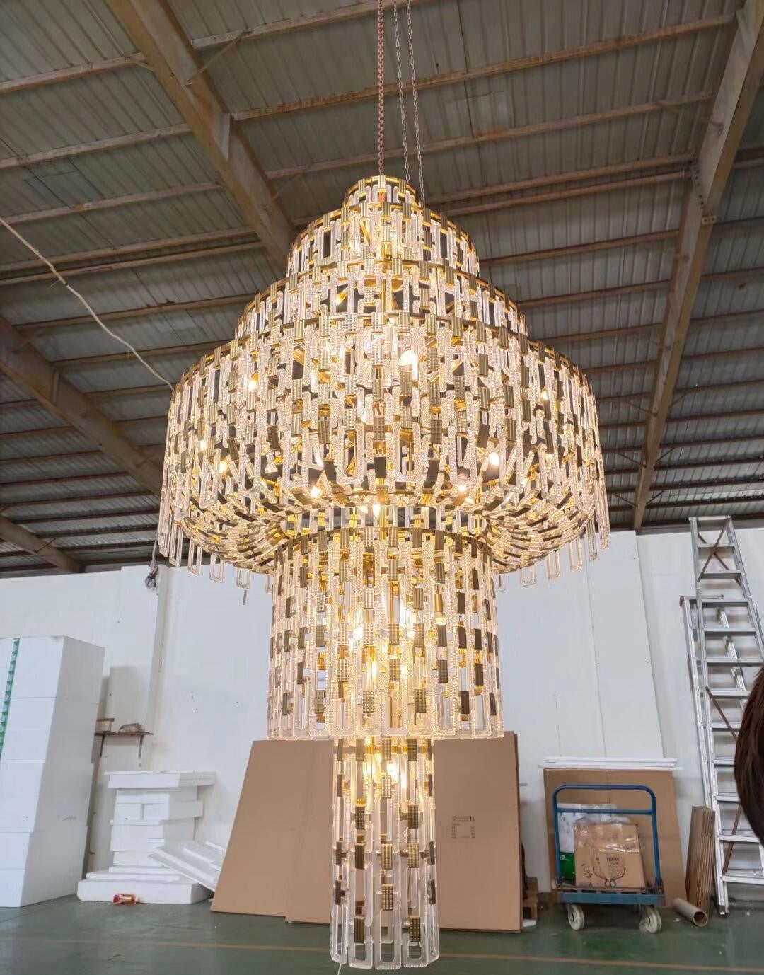Luxury Multi-Tiered Crystal Glass Buckles Chandelier for High-Ceiling