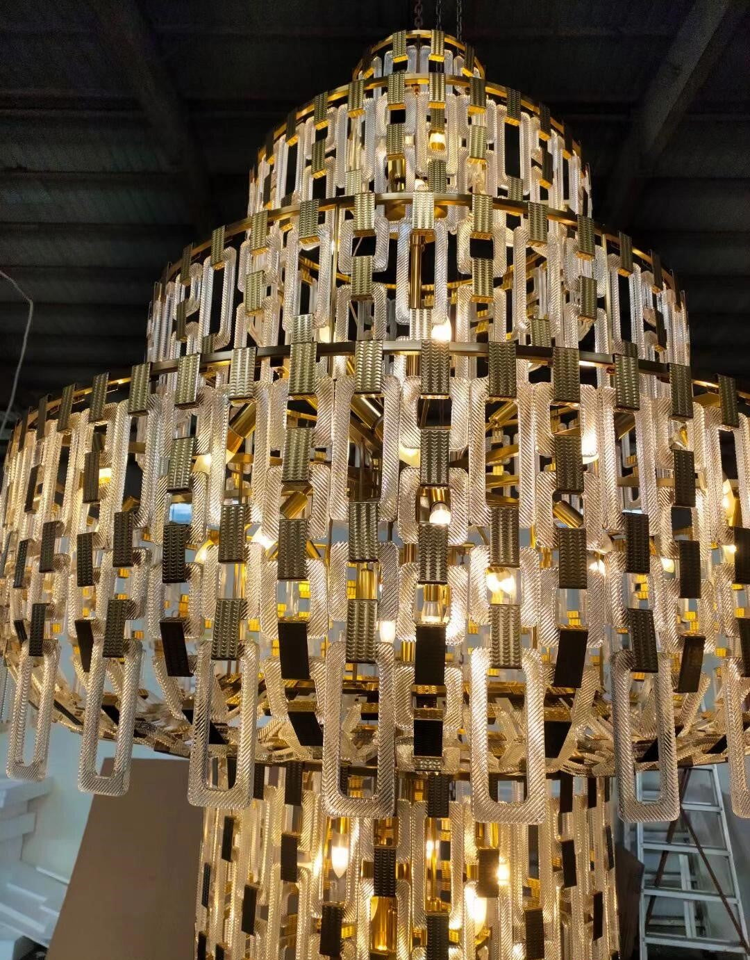 Luxury Multi-Tiered Crystal Glass Buckles Chandelier for High-Ceiling