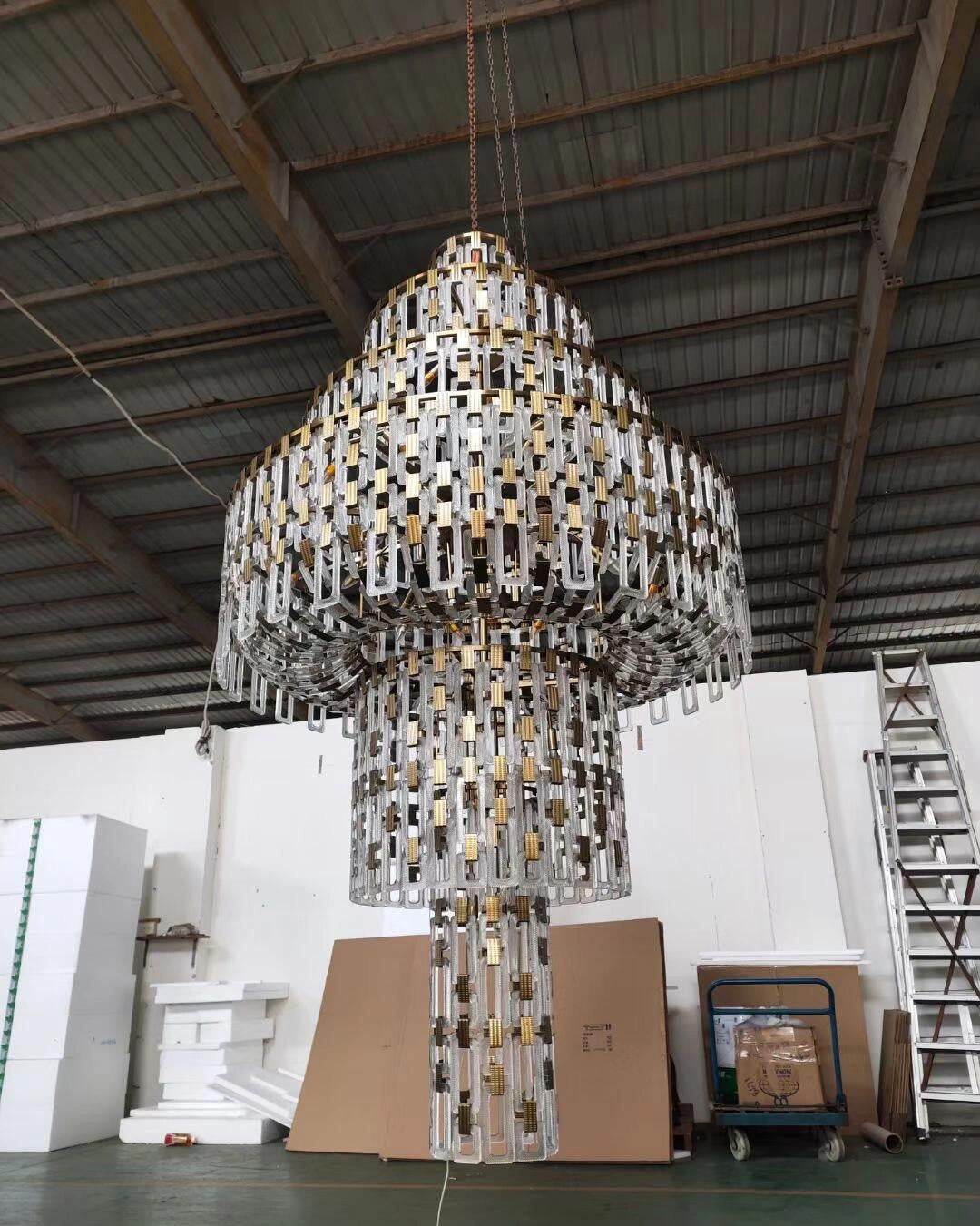 Luxury Multi-Tiered Crystal Glass Buckles Chandelier for High-Ceiling