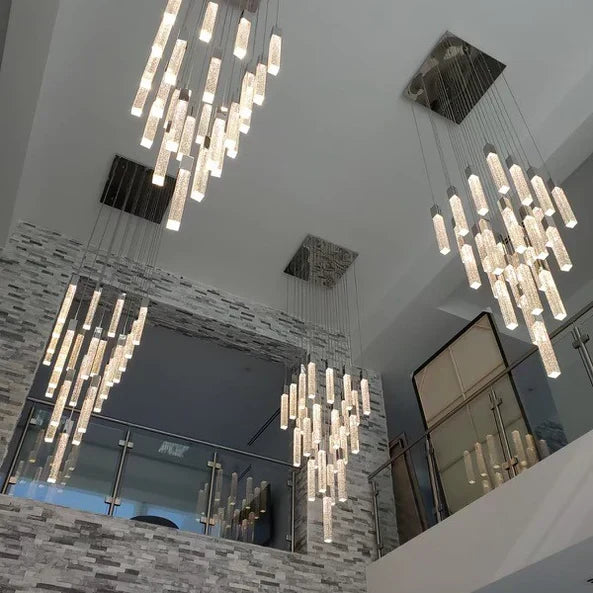 Modern Crystal Stick Chandelier with Glacier Bubble Design in Gold, Chrome, and Black Finish - High-Quality