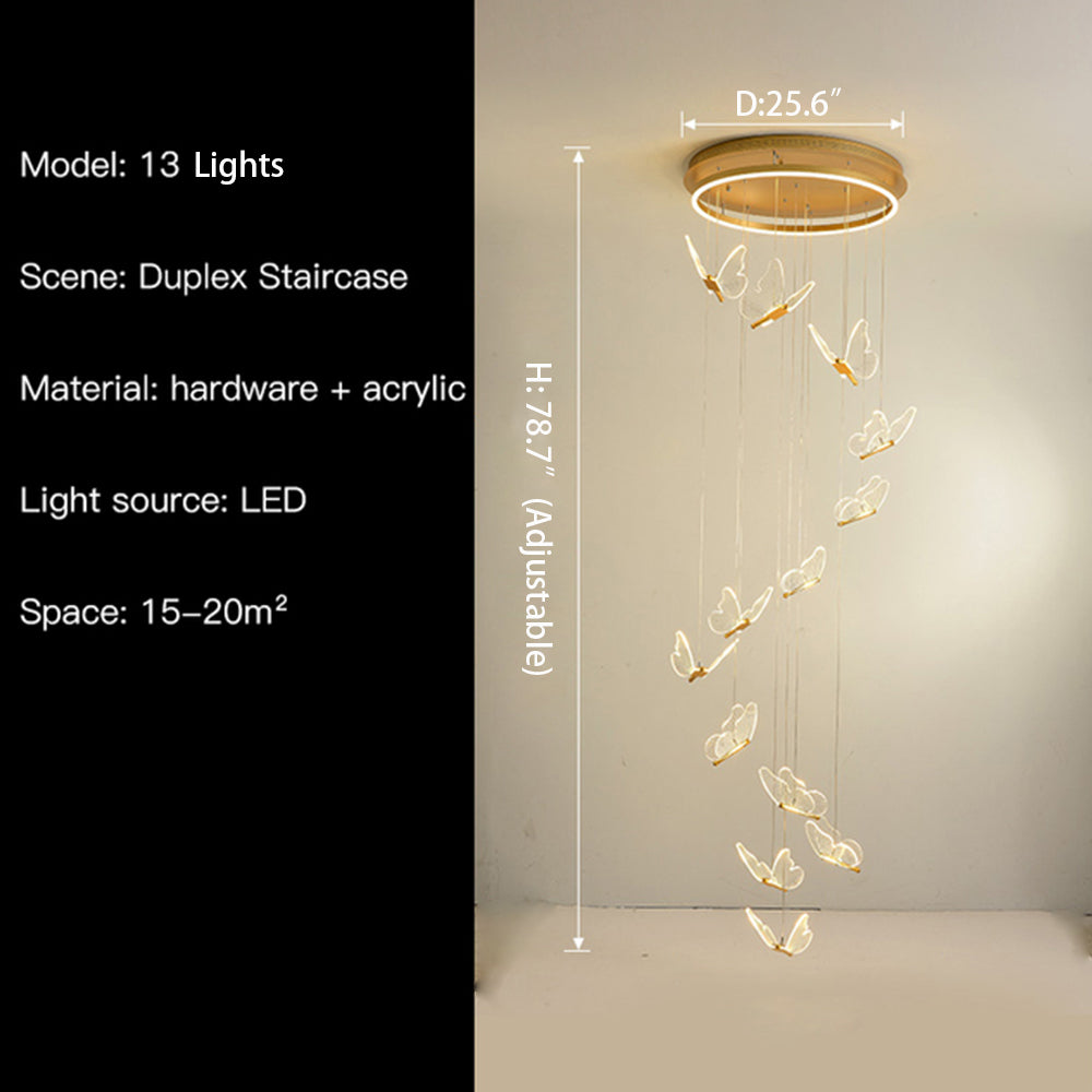 Nordic Butterfly Chandelier Luxury Foyer Staircase Ceiling Light for Living / Dining Room