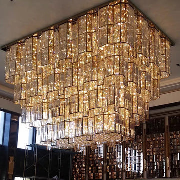 Luxury Flush Mounted Multi-Tiered Crystal Chandelier for Hotel / restaurant
