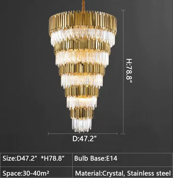 Extra Large Modern Multilayer Pendant Chandelier in Gold Finish Luxury Light for Large Staircase / duplex /