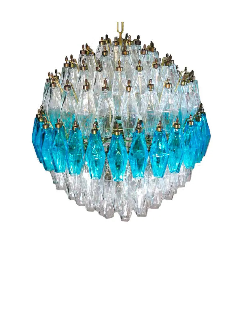 Murano Chandelier – Poliedri – 140 Glass – Transparent / blue