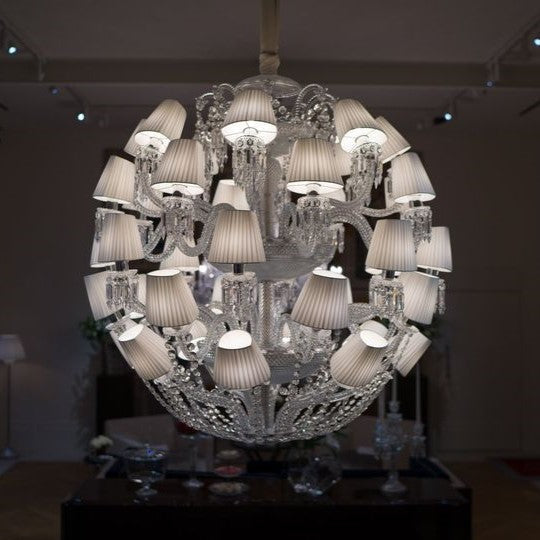 Luxury Globe-Shaped Crystal Chandelier with Fabric and Crystal Glass Shades, High-Quality Finish