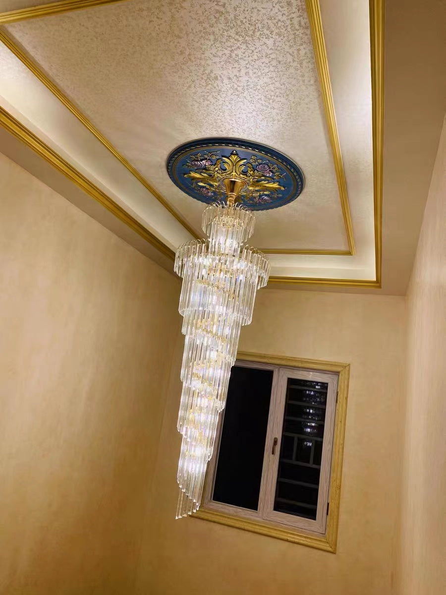 Extra Large Tiered Spiral Crystal Chandelier for High Ceiling