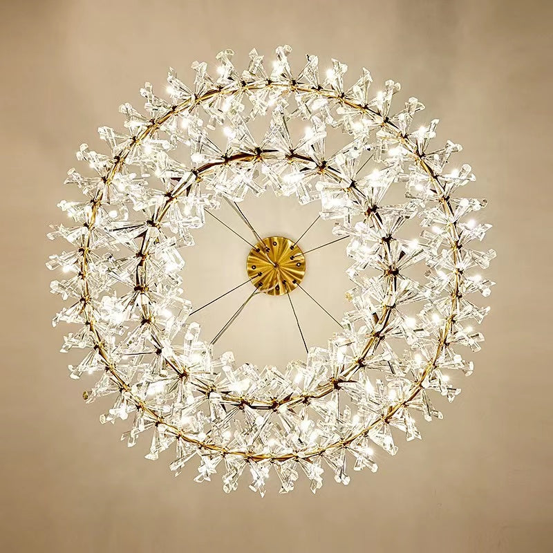 Round Wheel Frozen Ice Crystal Chandelier Light with K9 Crystals for Living Room Dining Hall