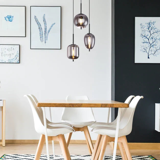 Modern Rectangular Smoky Gray Glass and Metal Chandelier for Dining Room & Kitchen Island