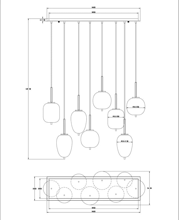 Modern Rectangular Smoky Gray Glass and Metal Chandelier for Dining Room & Kitchen Island