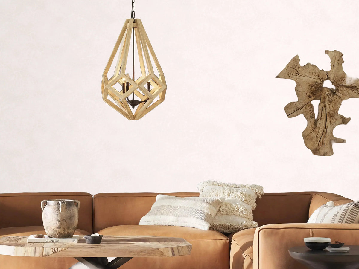 Wooden Prism Mango Wood Chandelier in Natural