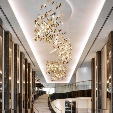 Golden Wings Floating Chandelier with Metallic Finish for Hall, Hotel, Restaurant