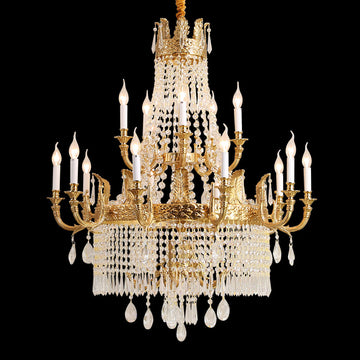 Stunning 39'' W x 43'' H Two Tier French Empire Chandelier – Antique Brass & Crystal for Formal Living Room Foyer Dining Room