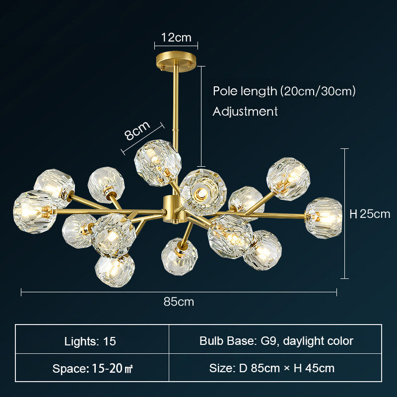Brass Sputnik Chandelier with K9 Crystals Ceiling Light
