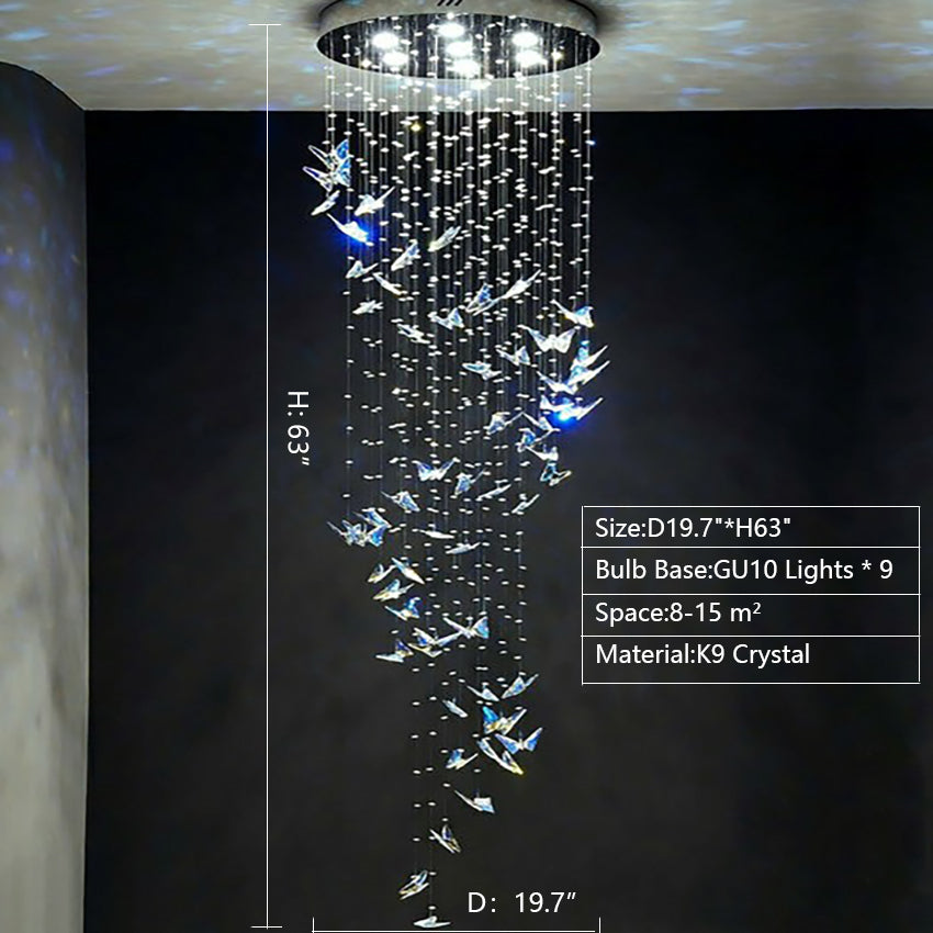 Northern European Style K9 Crystal Floating Butterfly Chandelier for High-Ceiling