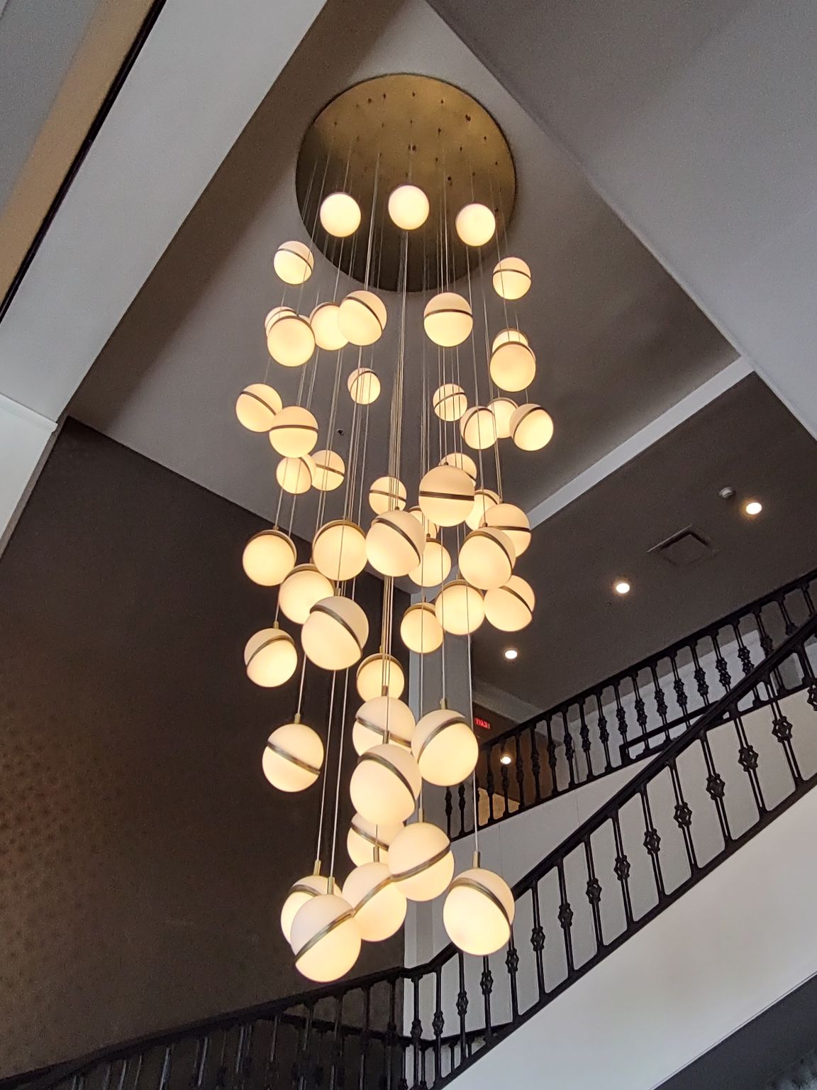 Modern Acrylic and Metal Floating Ball Chandelier for Staircase Foyer Entryway Living Room