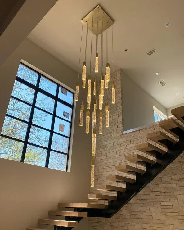 Modern Crystal Stick Chandelier with Glacier Bubble Design in Gold, Chrome, and Black Finish - High-Quality