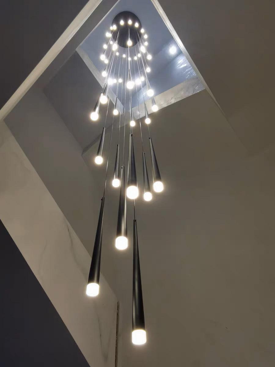 Minimalism Foyer Staircase Chandelier Ceiling Pendant Lighting for Living Room Entryway in Gold / Black Finish