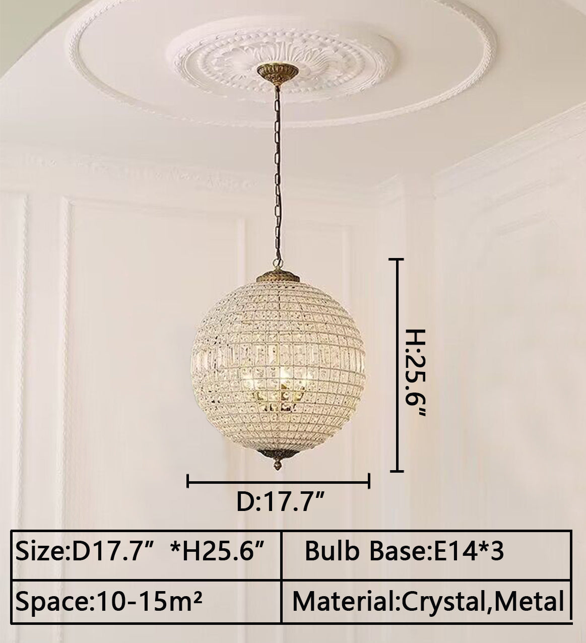 Vintage Sphere Crystal Chandelier with Dark Bronze or French Gold Finish – Designer Metal &