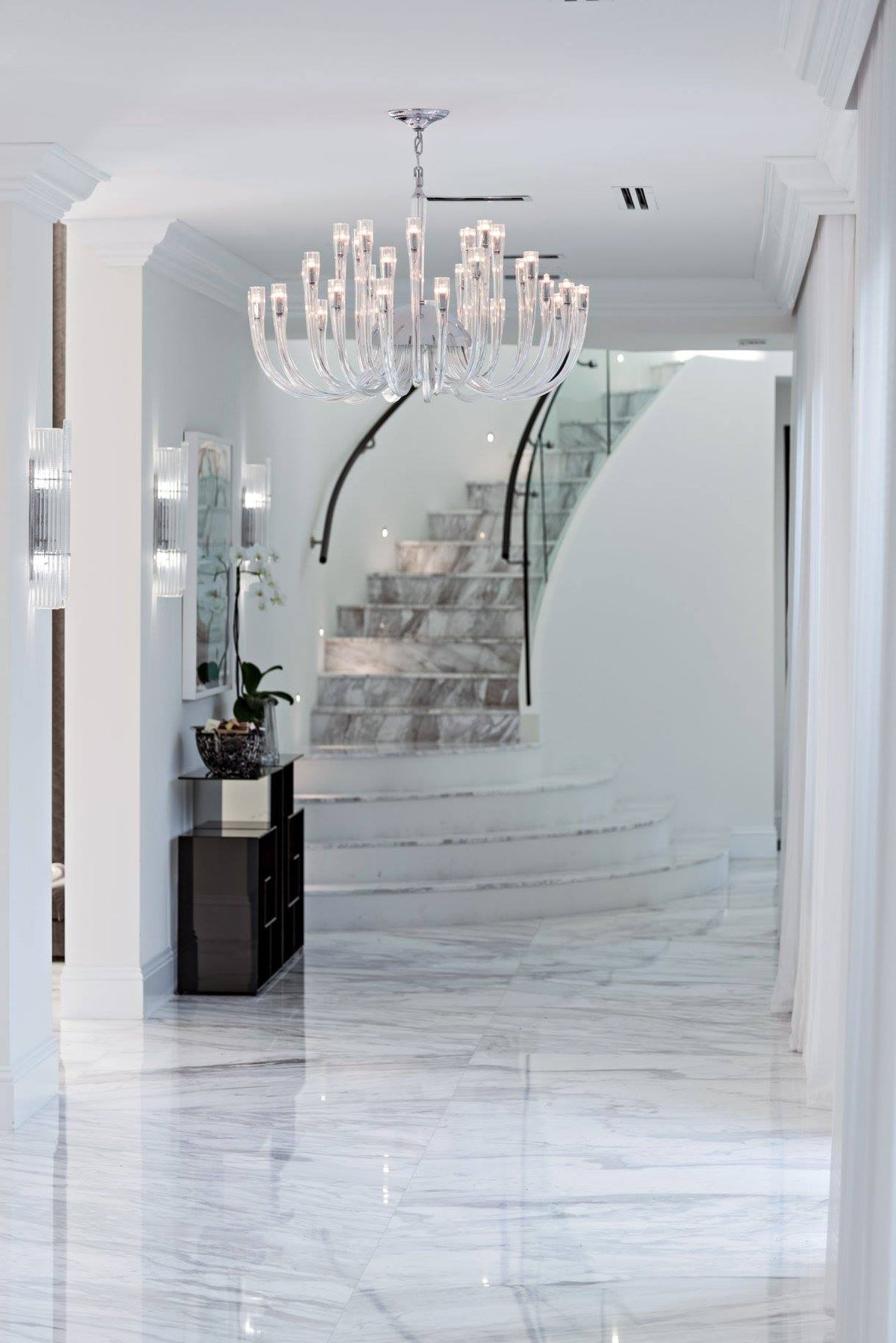 Modern Floral Reeded Glass Chandelier for Living / Dining Room