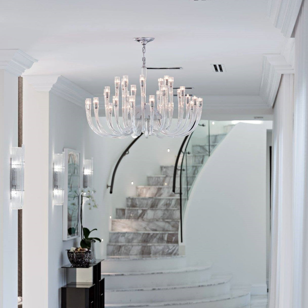 Modern Floral Reeded Glass Chandelier for Living / Dining Room