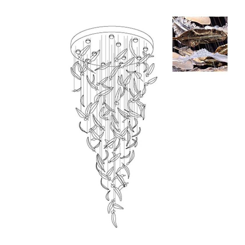 Galaxy Glass Feathers Flying Chandelier
