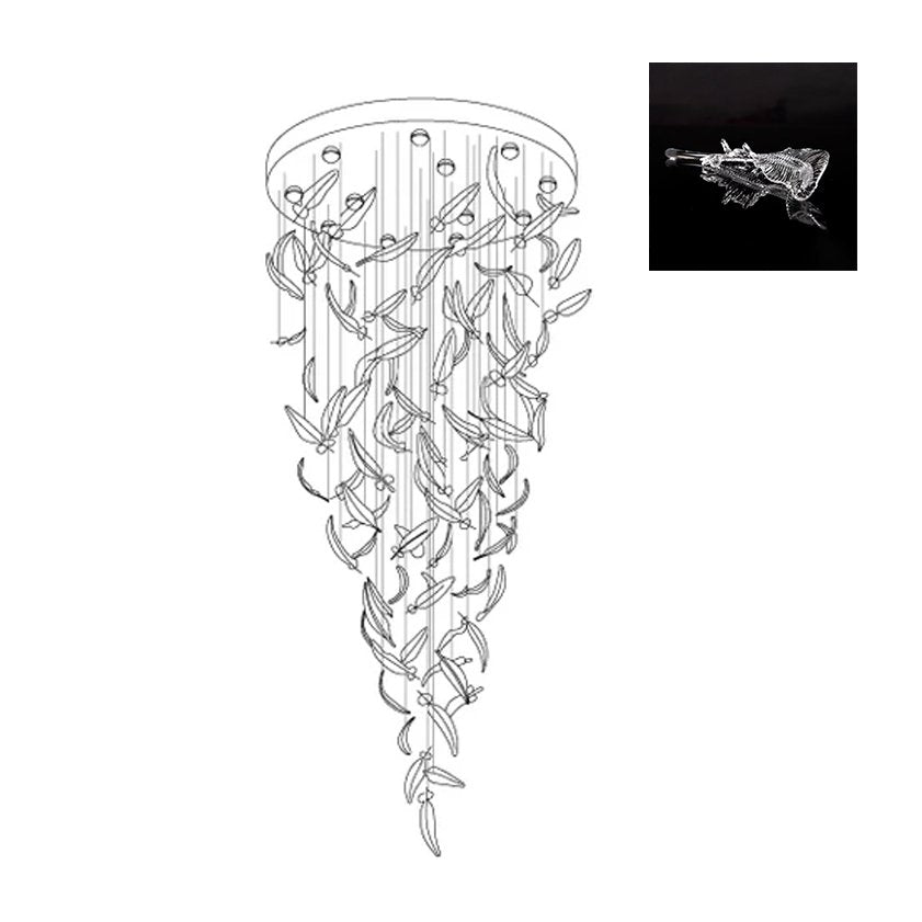Galaxy Glass Feathers Flying Chandelier
