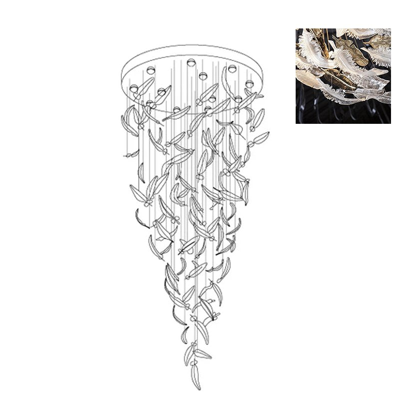 Galaxy Glass Feathers Flying Chandelier
