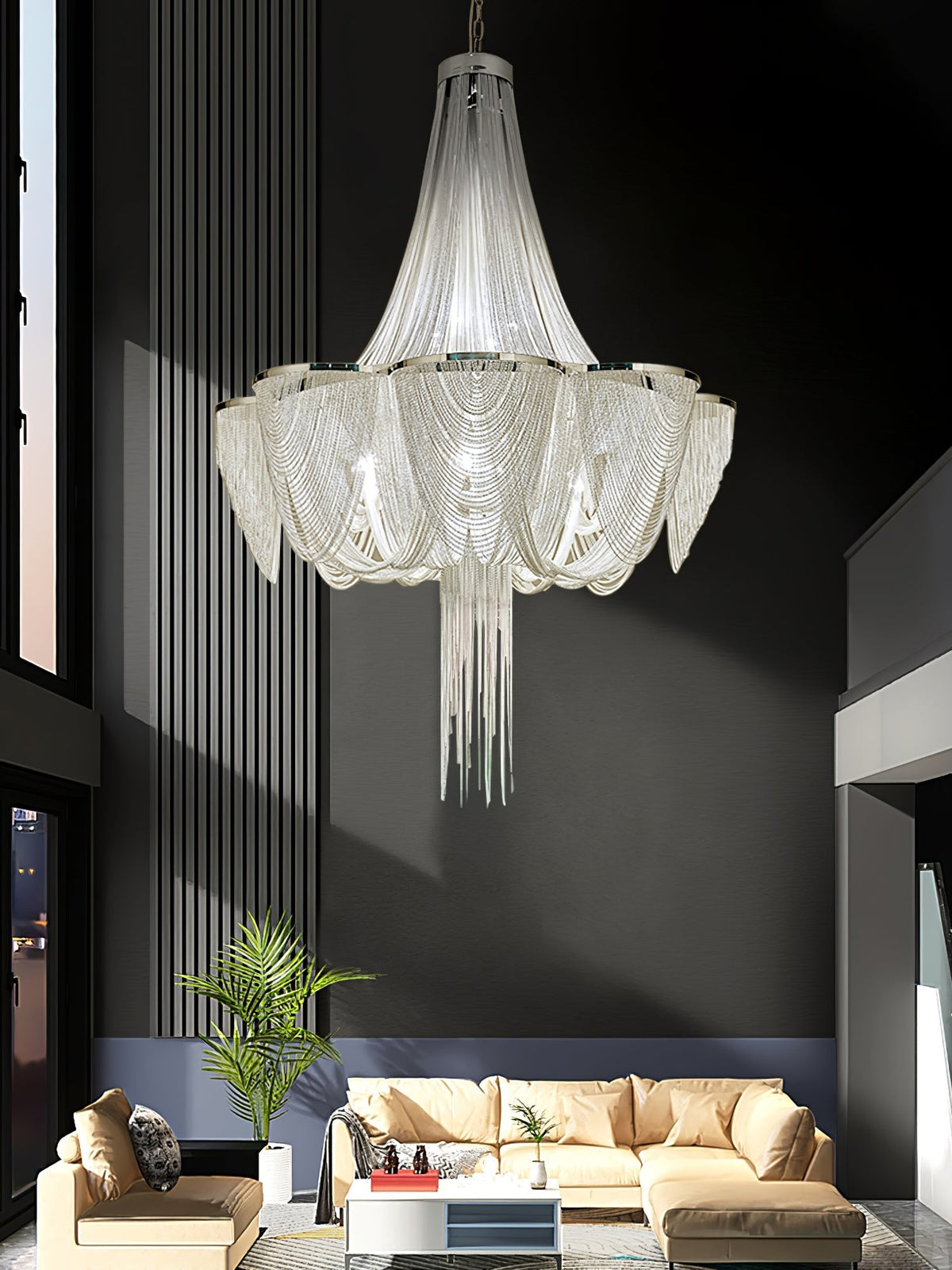Silver Chain Tassel Chandelier