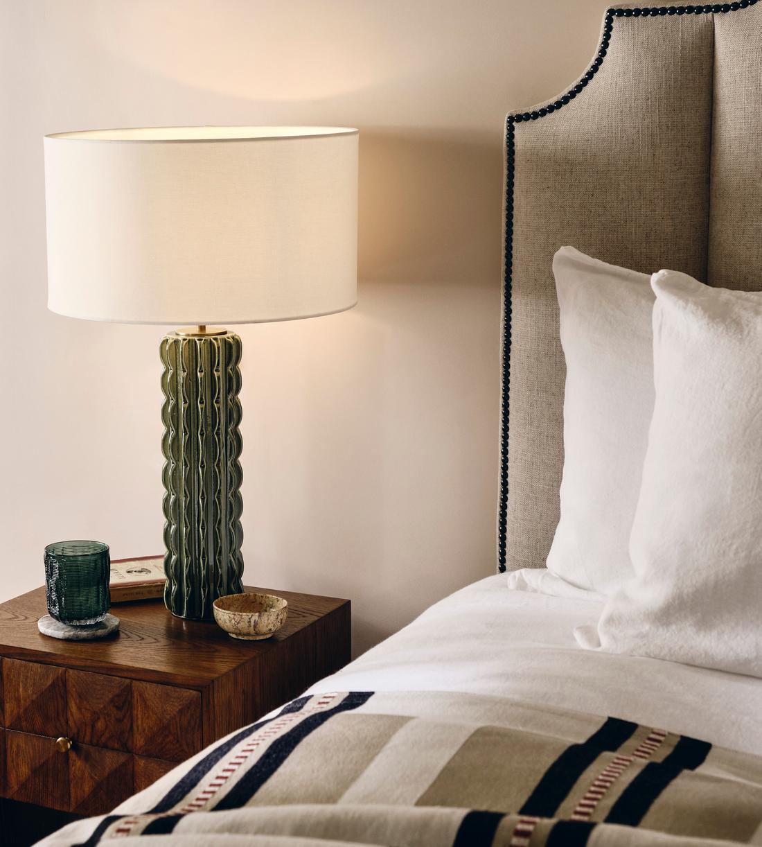 Green Ceramic Table Lamp with Fabric Shade - Erhaus product image 1