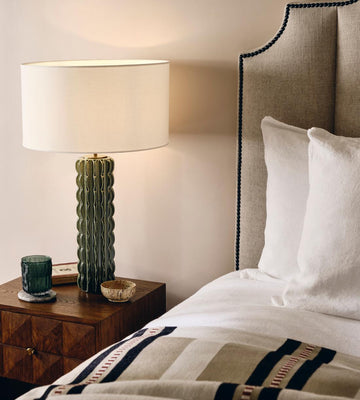 Green Ceramic Table Lamp with Fabric Shade - Erhaus product image 1