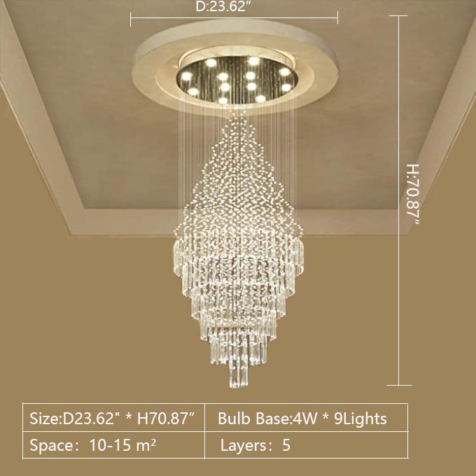 Large Foyer Crystal Chandelier Raindrop Crystal Flush Mount Ceiling Light for Entryway / Staircase