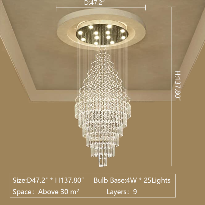 Large Foyer Crystal Chandelier Raindrop Crystal Flush Mount Ceiling Light for Entryway / Staircase