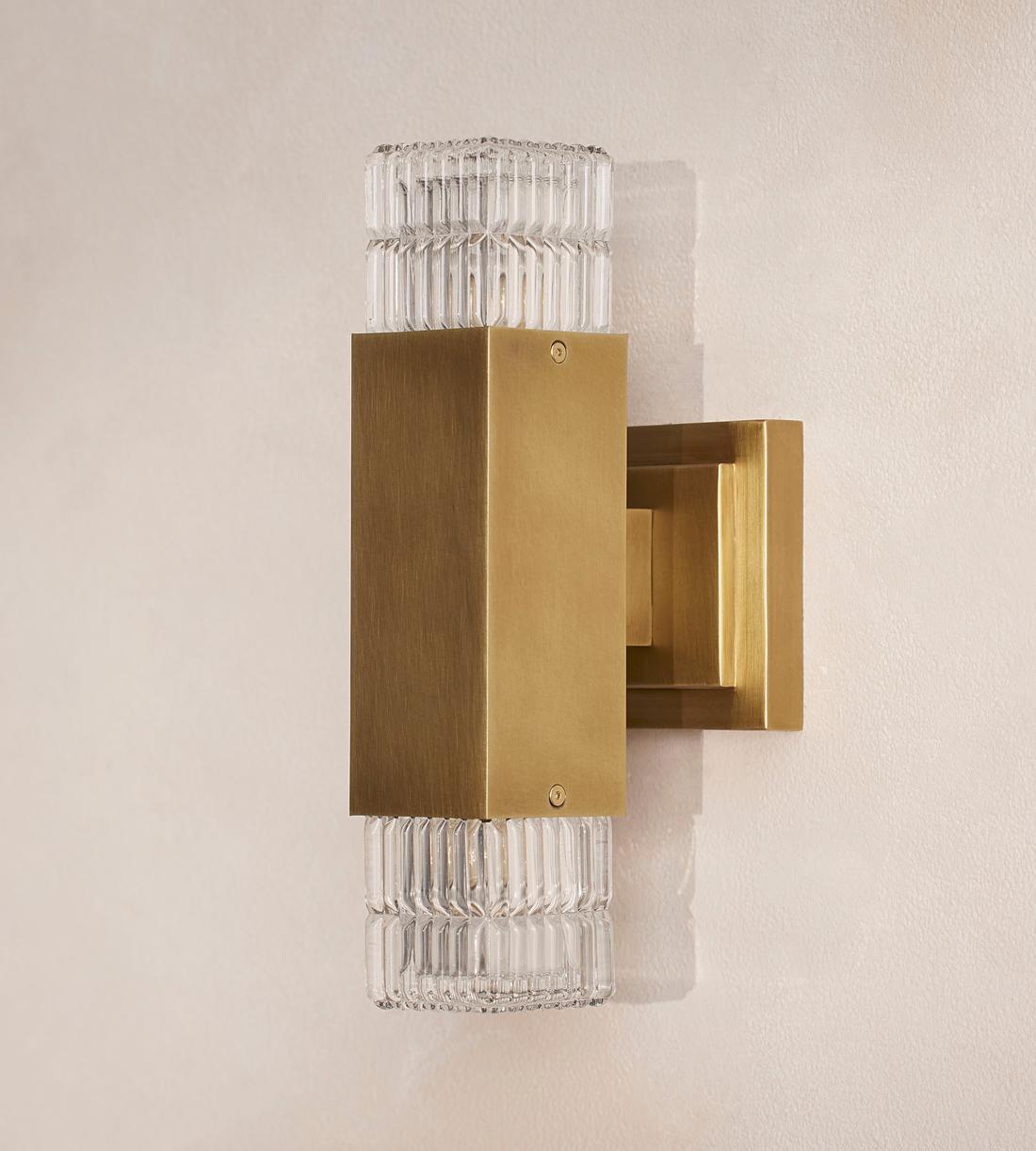 Short Antiqued Brass Glass Wall Sconce - Erhaus product image 4