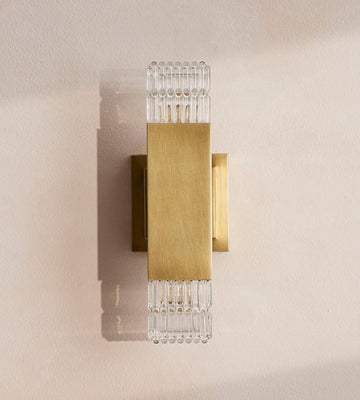 Short Antiqued Brass Glass Wall Sconce - Erhaus product image 1