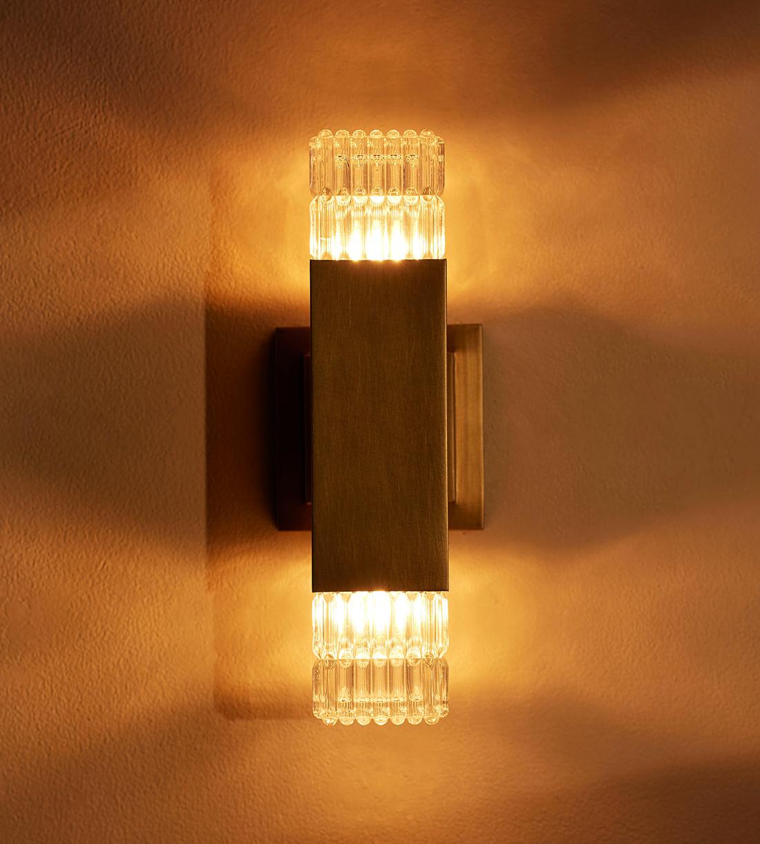 Short Antiqued Brass Glass Wall Sconce - Erhaus product image 2
